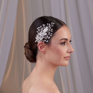 Weiß mit Blumen zweiteilig Kristall Braut-Haaraccessoire