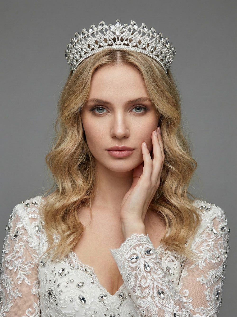 Mit Kristallsteinen funkelnd Brautkrone im Königinnen-Stil elegant Hochzeits-Haaraccessoire