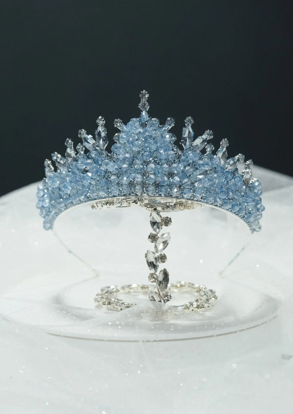 Eisblau Kristall-Brautkrone – funkelnd und elegante Prinzessinnenkrone
