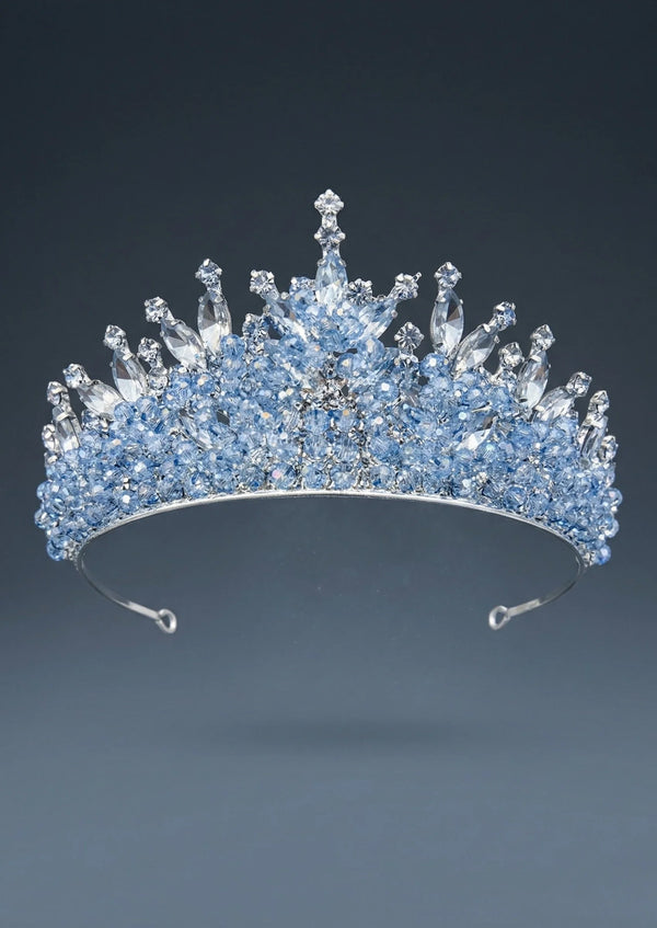 Eisblau Kristall-Brautkrone – funkelnd und elegante Prinzessinnenkrone