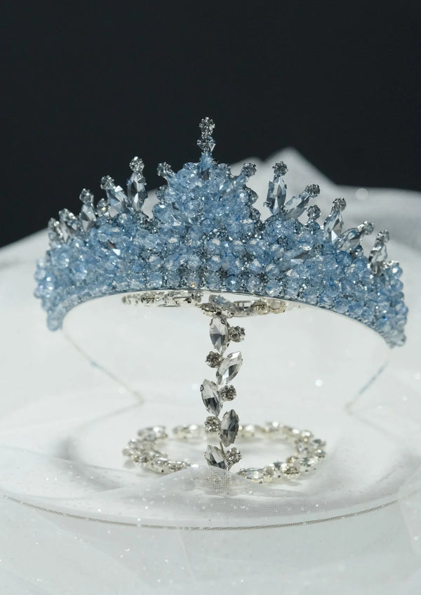 Eisblau Kristall-Brautkrone – funkelnd und elegante Prinzessinnenkrone