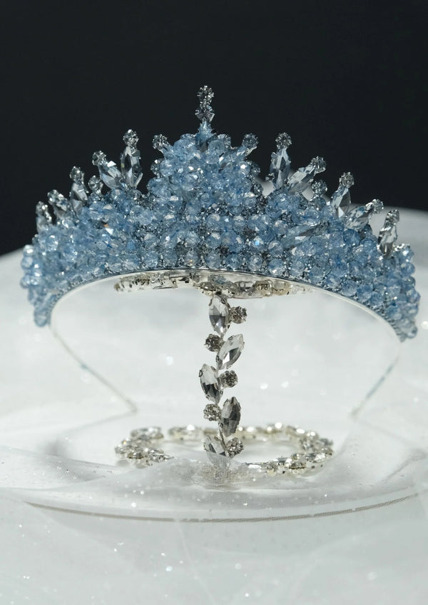 Eisblau Kristall-Brautkrone – funkelnd und elegante Prinzessinnenkrone