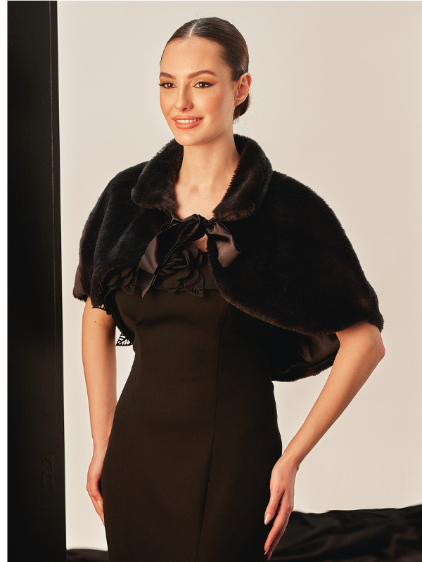 Kunstfell-Cape mit Kragen – mit Schleifenbindung schick Braut & Abendmode Schulterstola