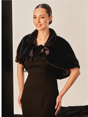 Kunstfell-Cape mit Kragen – mit Schleifenbindung schick Braut & Abendmode Schulterstola