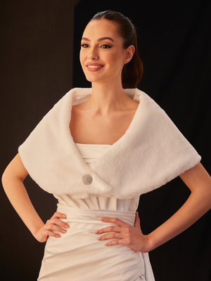 Schulterstola aus Kunstfell – mit Strassknopf elegant Braut & Abendmode Cape