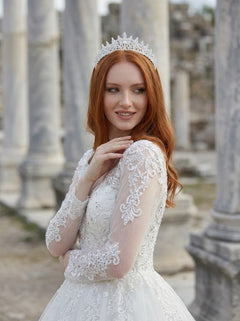 Elegant funkelnd Zirkon-Kristalll-Brautkrone – Asil und modern wirkend Krone Modell