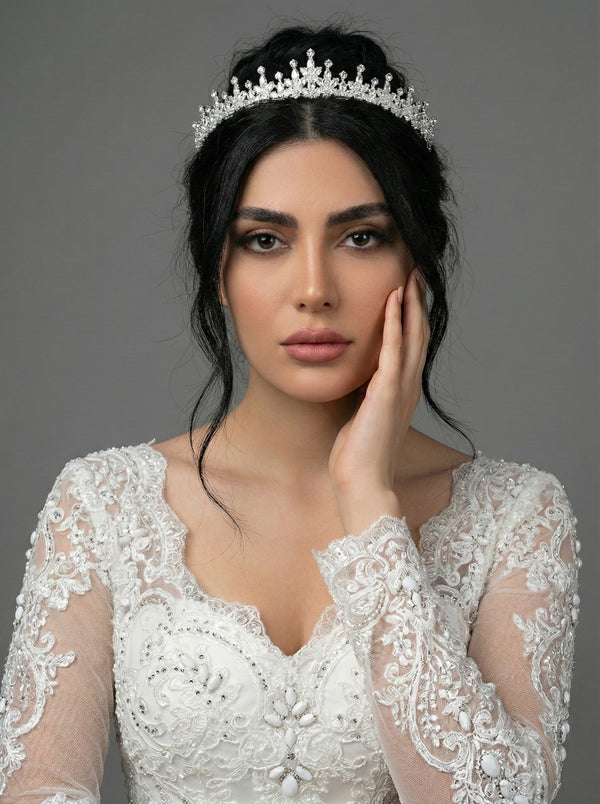 Kristall mit Zirkonsteinen elegant Brautkrone funkelnd Hochzeits-Haaraccessoire