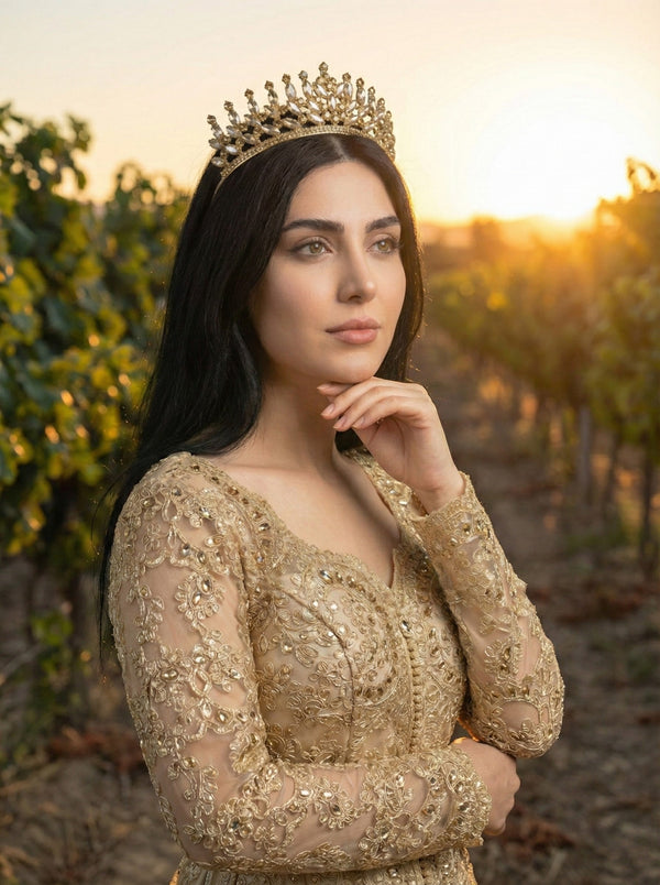 Mit Kristallsteinen Brautkrone im Königinnen-Stil funkelnd Hochzeits-Haaraccessoire