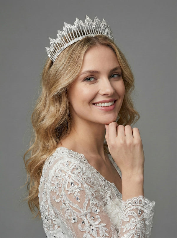 Großes Modell mit Kristallsteinen Brautkrone funkelnd Königinnen Hochzeits-Haaraccessoire