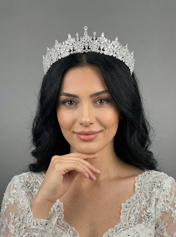 Hohes Modell Zirkon-Kristalll-Brautkrone – glänzend und elegant Kraliyet Stil Krone