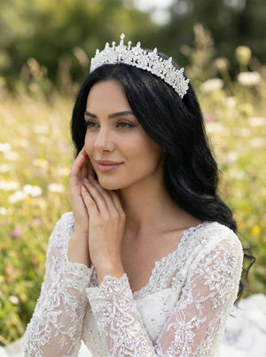 Hohes Modell Zirkon-Kristalll-Brautkrone – glänzend und elegant Kraliyet Stil Krone