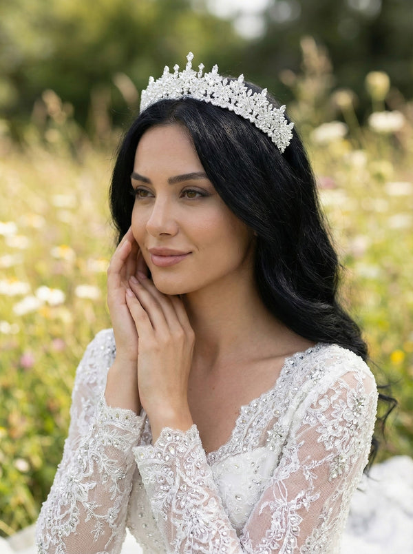Hohes Modell Zirkon-Kristalll-Brautkrone – glänzend und elegant Kraliyet Stil Krone