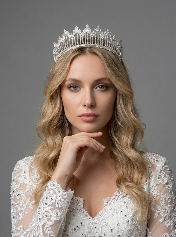 Großes Modell mit Kristallsteinen Brautkrone funkelnd Königinnen Hochzeits-Haaraccessoire