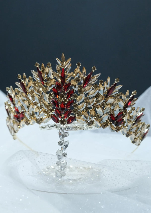 Zweifarbige Kristall-Brautkrone – auffällige Prinzessinnenkrone mit Silber- und Golddetails