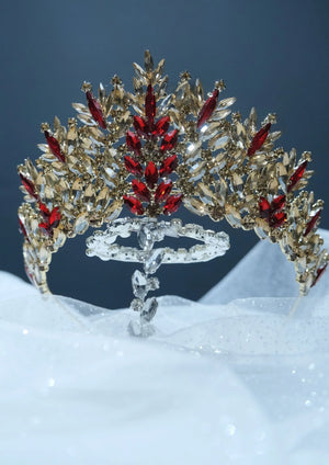 Zweifarbige Kristall-Brautkrone – auffällige Prinzessinnenkrone mit Silber- und Golddetails