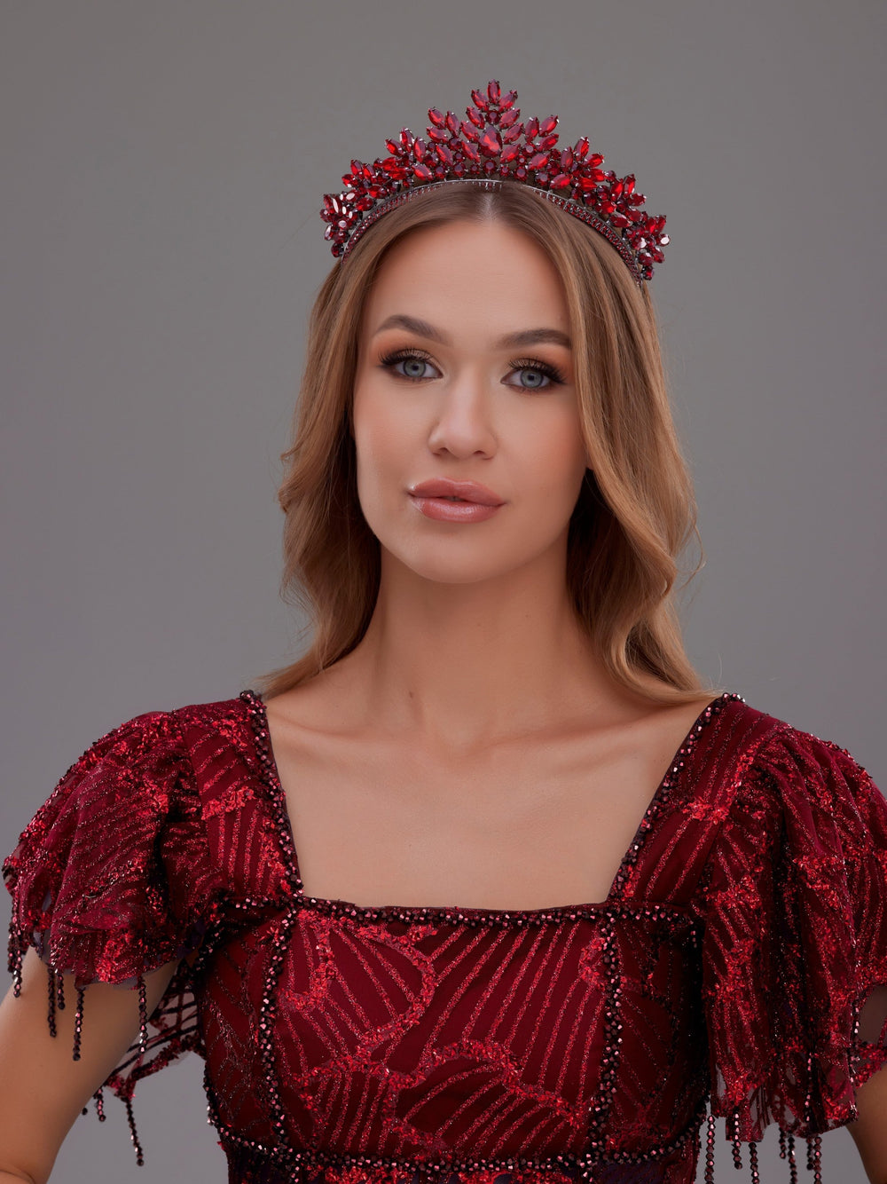 Funkelnd mit Kristallsteinen Kraliyet Brautkrone – Sonderdesign Haaraccessoire