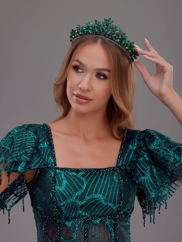 Funkelnd mit Kristallsteinen Kraliyet Brautkrone – Sonderdesign Haaraccessoire