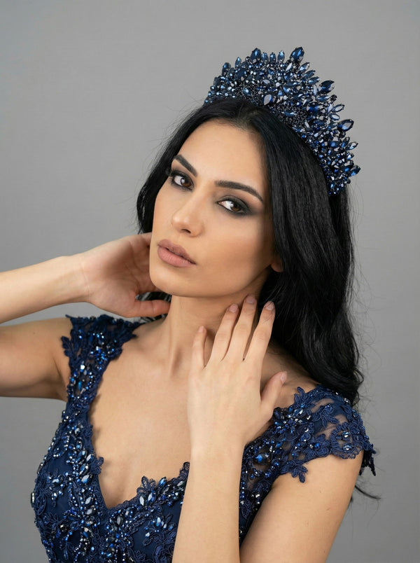 Mit Krone Braut-Haaraccessoire – Kristall funkelnd hohes Modell