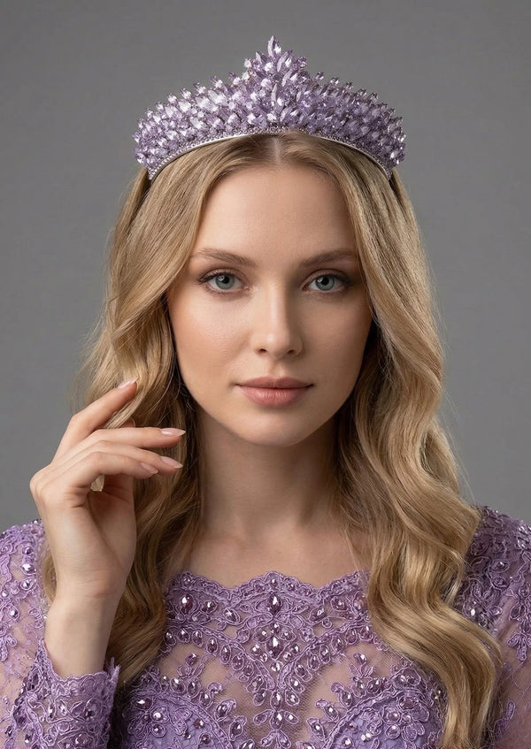 Lila Kristall-Prinzessinnenkrone – funkelnd und elegant Braut Accessoire