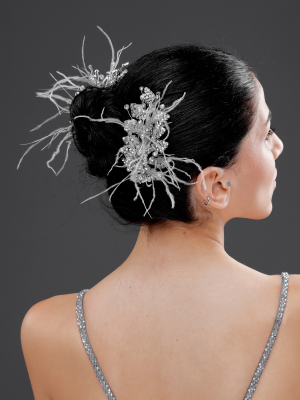 Modern mit Federn und mit Kristalldetails Braut-Haaraccessoire – doppelt seitig schickes Design