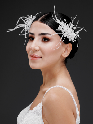 Modern mit Federn und mit Kristalldetails Braut-Haaraccessoire – doppelt seitig schickes Design