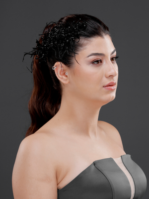 Modern mit Federn und mit Kristalldetails Braut-Haaraccessoire – doppelt seitig schickes Design