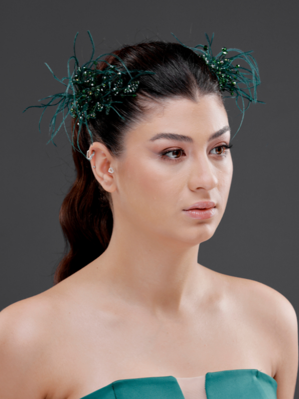 Modern mit Federn und mit Kristalldetails Braut-Haaraccessoire – doppelt seitig schickes Design