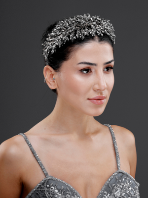 Üppig Kristall mit Blattdetails Brautkrone – funkelnd elegant Braut Headpiece