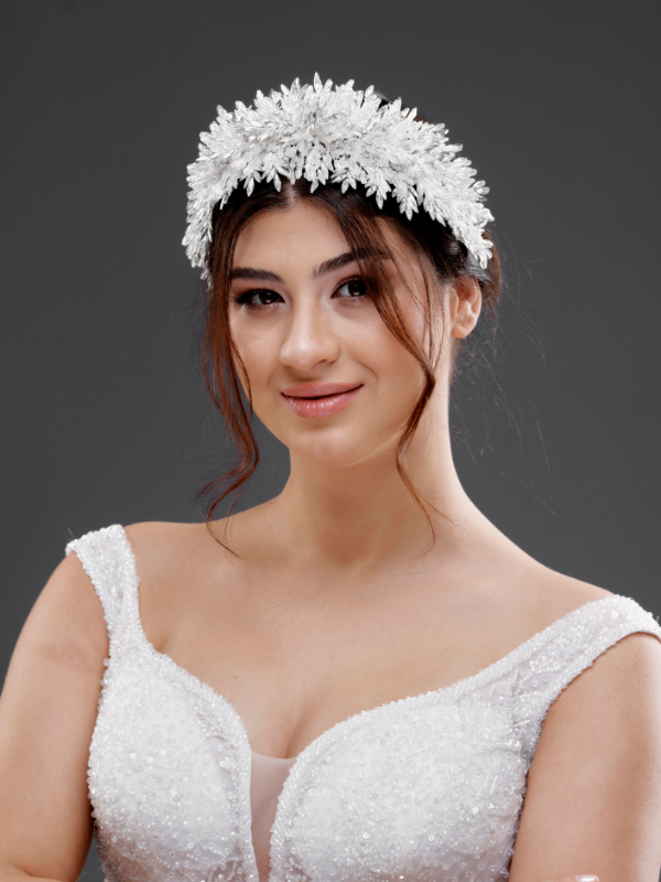 Üppig Kristall mit Blattdetails Brautkrone – funkelnd elegant Braut Headpiece