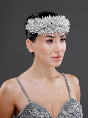 Üppig Kristall mit Blattdetails Brautkrone – funkelnd elegant Braut Headpiece