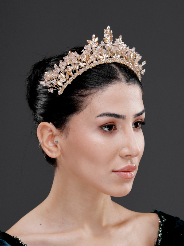 Üppig Kristall mit Blattdetails Brautkrone – funkelnd Braut Krone