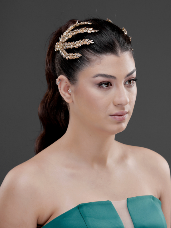 Blattförmig Doppel-Haarkamm – elegant funkelnd Haaraccessoire