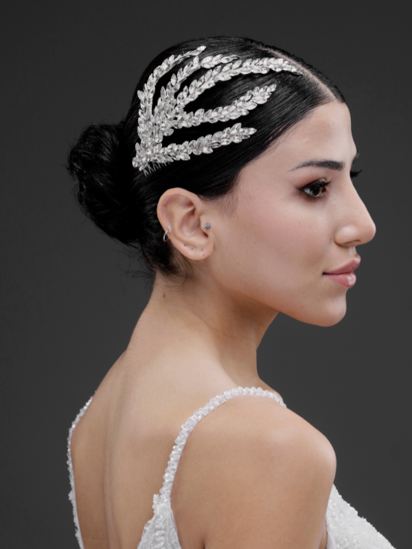 Blattförmig Kristall Braut Haarkamm – elegant funkelnd Dutt Accessoire