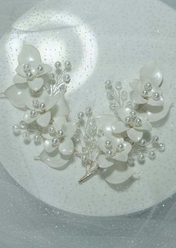 2-teilig mit Resin-Blumen Braut-Haaraccessoire