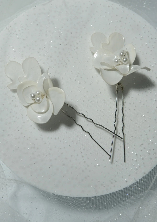 2-teilig mit Perlen mit Blumen Haarspange