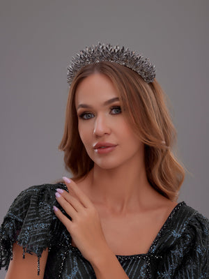 Elegant Braut Kristallkrone – Stein und mit Kristallperlen Hochzeits-Haaraccessoire