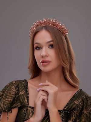 Elegant Braut Kristallkrone – Stein und mit Kristallperlen Hochzeits-Haaraccessoire