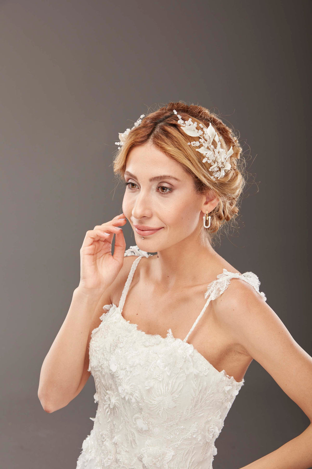 Elegant Blatt und mit Kristalldetails Braut-Haaraccessoire – romantisch Dutt Krone