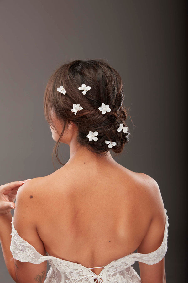 Minimalistisch mit Blumen Braut-Haaraccessoire – Streu- Blumen Haarspange Set 7-teilig