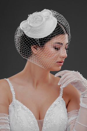 Vintage im französischen Stil Standesamt-Hut – Netz-Tüll mit Details Braut Accessoire