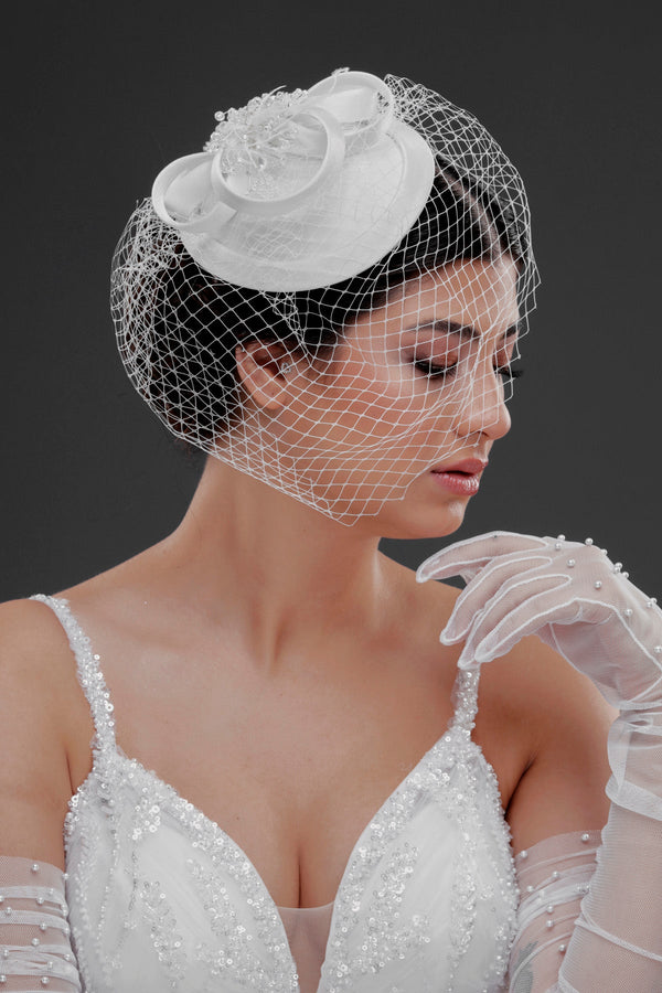 Vintage im französischen Stil Standesamt-Hut – Netz-Tüll mit Details Braut Accessoire