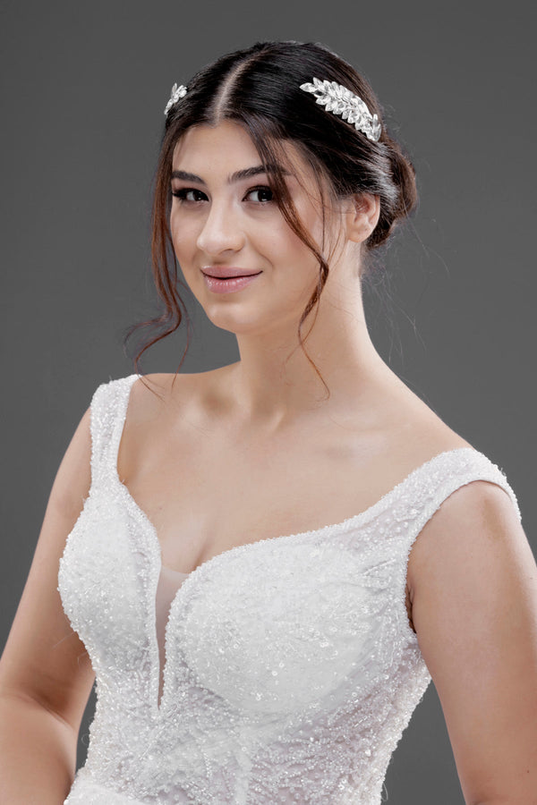 Minimalistisch Kristall mit Blattdetails Braut-Haaraccessoire