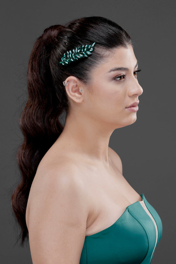 Minimalistisch Kristall mit Blattdetails Braut-Haaraccessoire