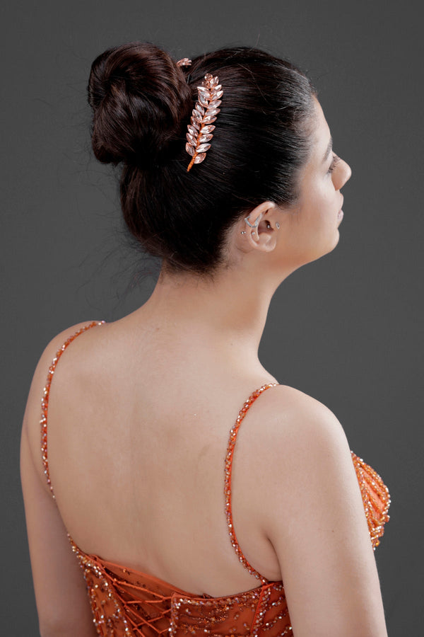 Minimalistisch Kristall mit Blattdetails Braut-Haaraccessoire