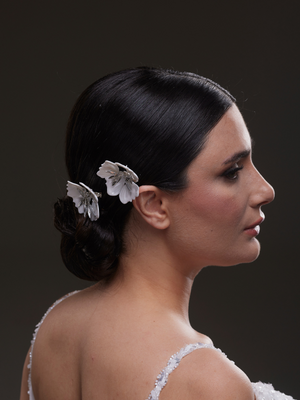2’li minimalistisch Blumen geformt Braut Haarspange – elegant Perle und Stein mit Details