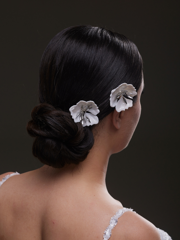 2’li minimalistisch Blumen geformt Braut Haarspange – elegant Perle und Stein mit Details