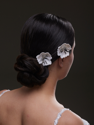 2’li minimalistisch Blumen geformt Braut Haarspange – elegant Perle und Stein mit Details