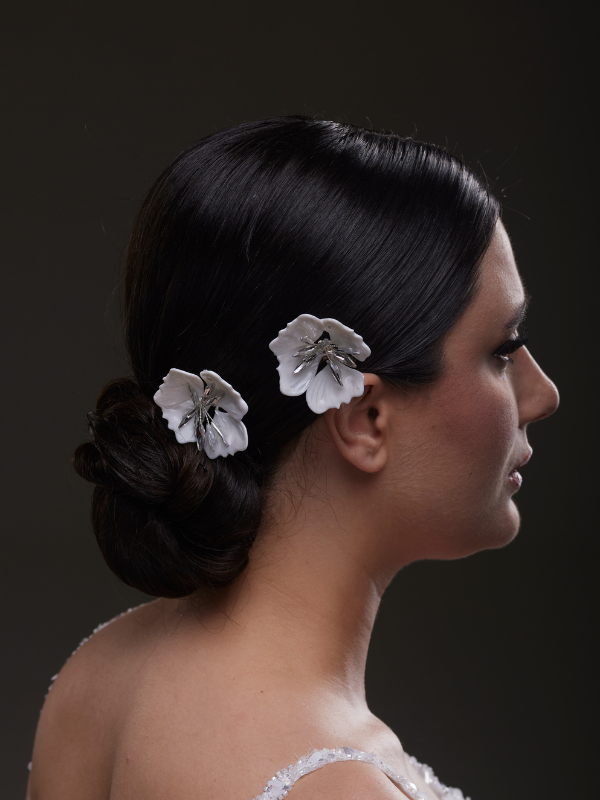 2’li minimalistisch Blumen geformt Braut Haarspange – elegant Perle und Stein mit Details