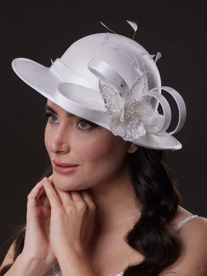 Weißer Blumen und Tüll mit Details Brauthut – Standesamt, Hochzeit und Accessoire für besondere Anlässe