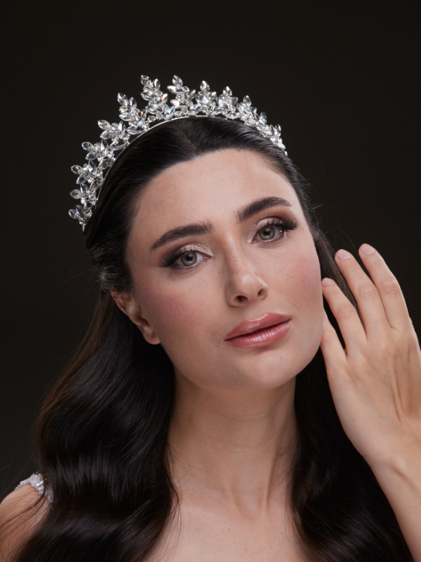 Kristall mit Blattmotiv funkelnd Brautkrone elegant Hochzeits-Haaraccessoire
